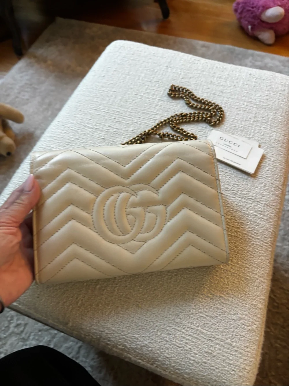Gucci Cream Matelassé Chevron Shoulder Bag with Gold Double G